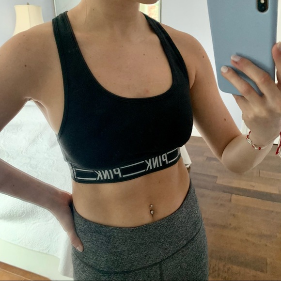 PINK Black Racerback Sports Bra with Elastic Band - Picture 3 of 10